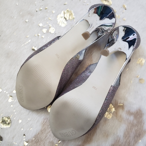 NEW Guess 7.5 Sparkle Silver Heels Multi Color - Picture 3 of 10